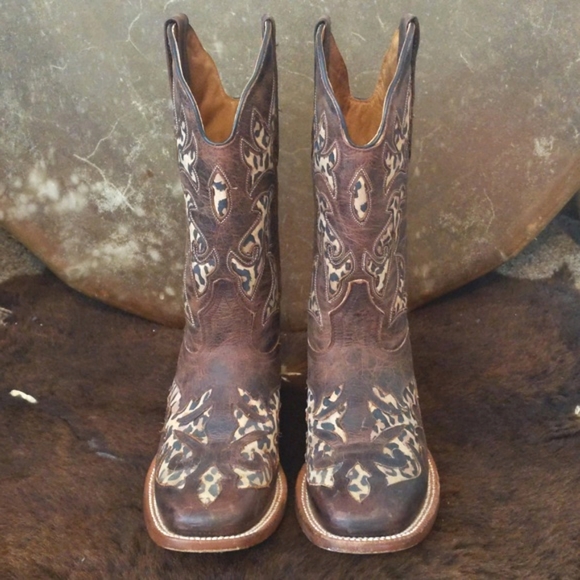 JOHNNY RINGO E1464 distressed brown leather with cheetah cowgirl boots  sz 7.5B - Picture 10 of 16